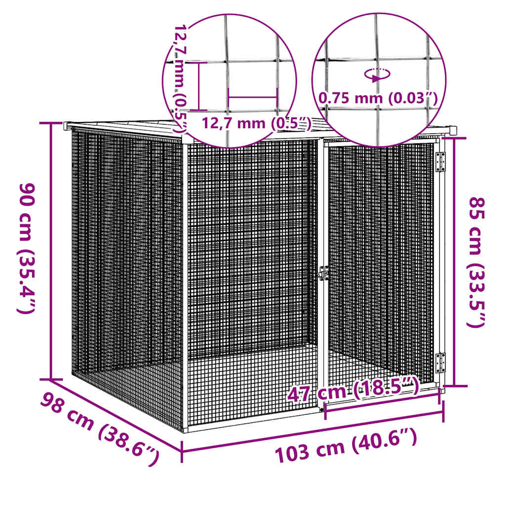 vidaXL Kippenhok met dak 103x98x90 cm gegalvaniseerd staal lichtgrijs - Aashly