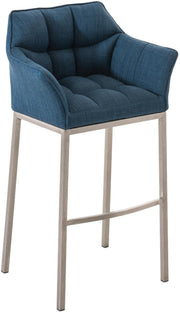 Barkruk Damaso met 4 poten stof blauw,roestvrij staal blau