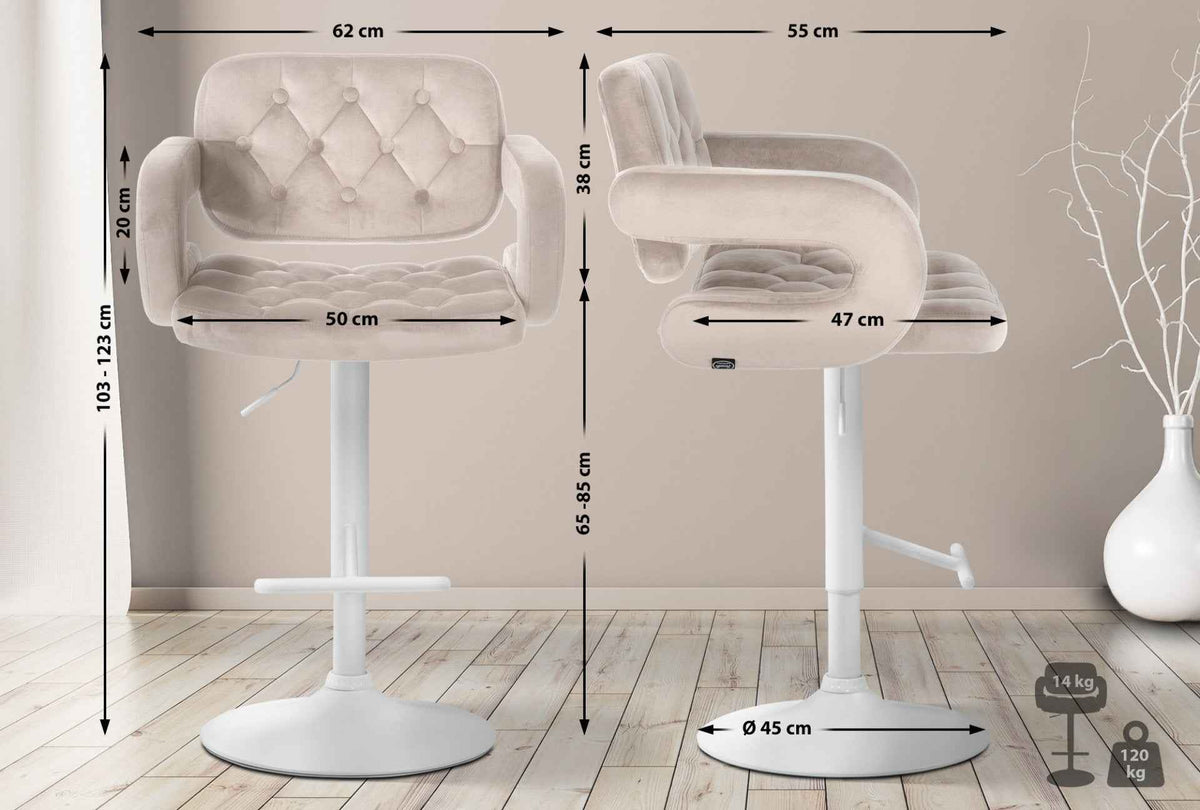 Barkruk Dublin fluweel creme,Metaal mat wit creme