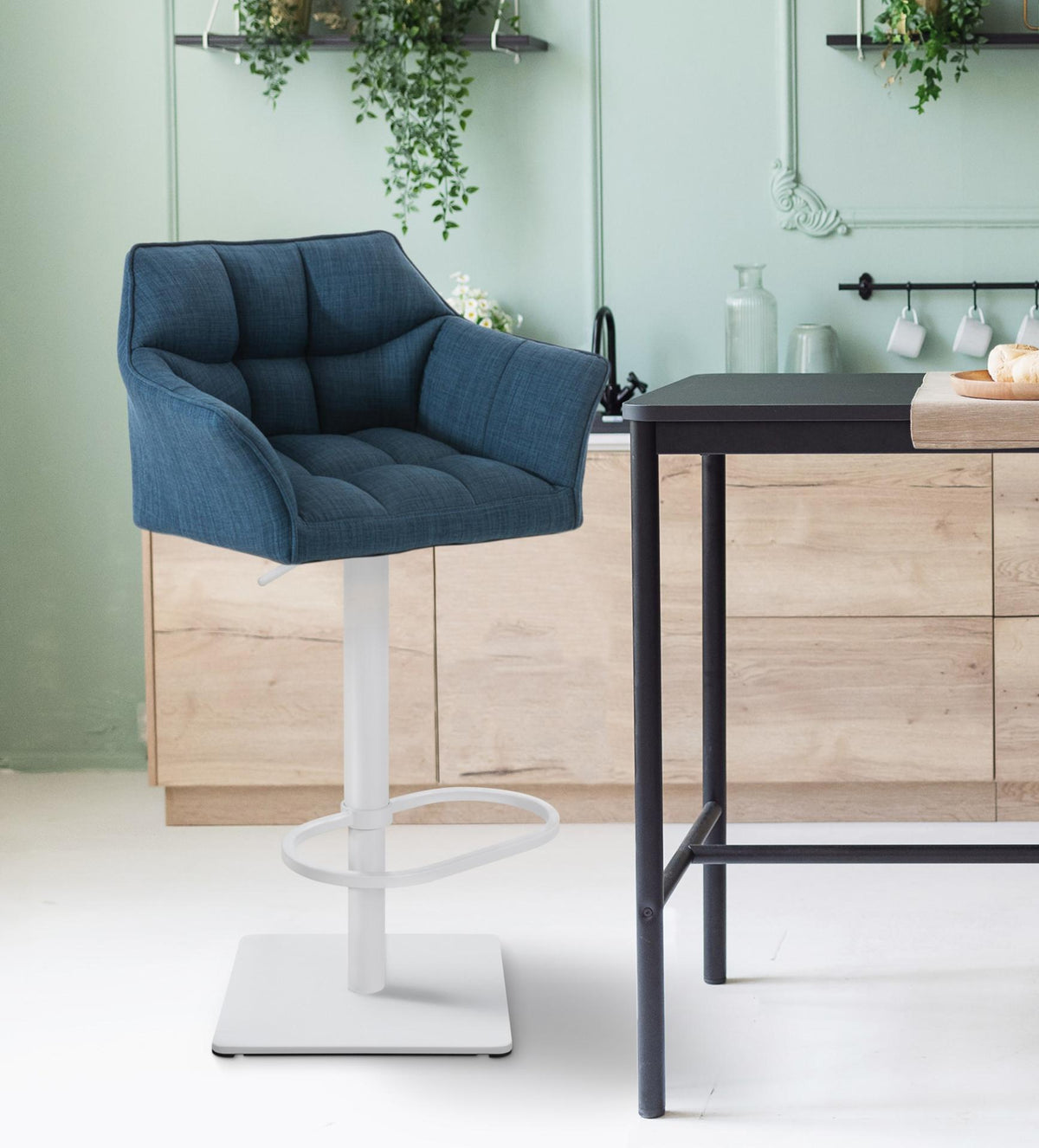 Set van 2 barkrukken Damaso stof wit,blauw blau