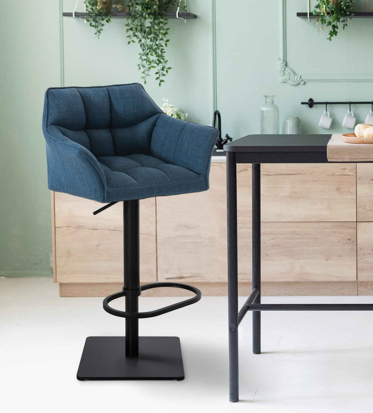 Set van 2 barkrukken Damaso stof zwart,blauw blau