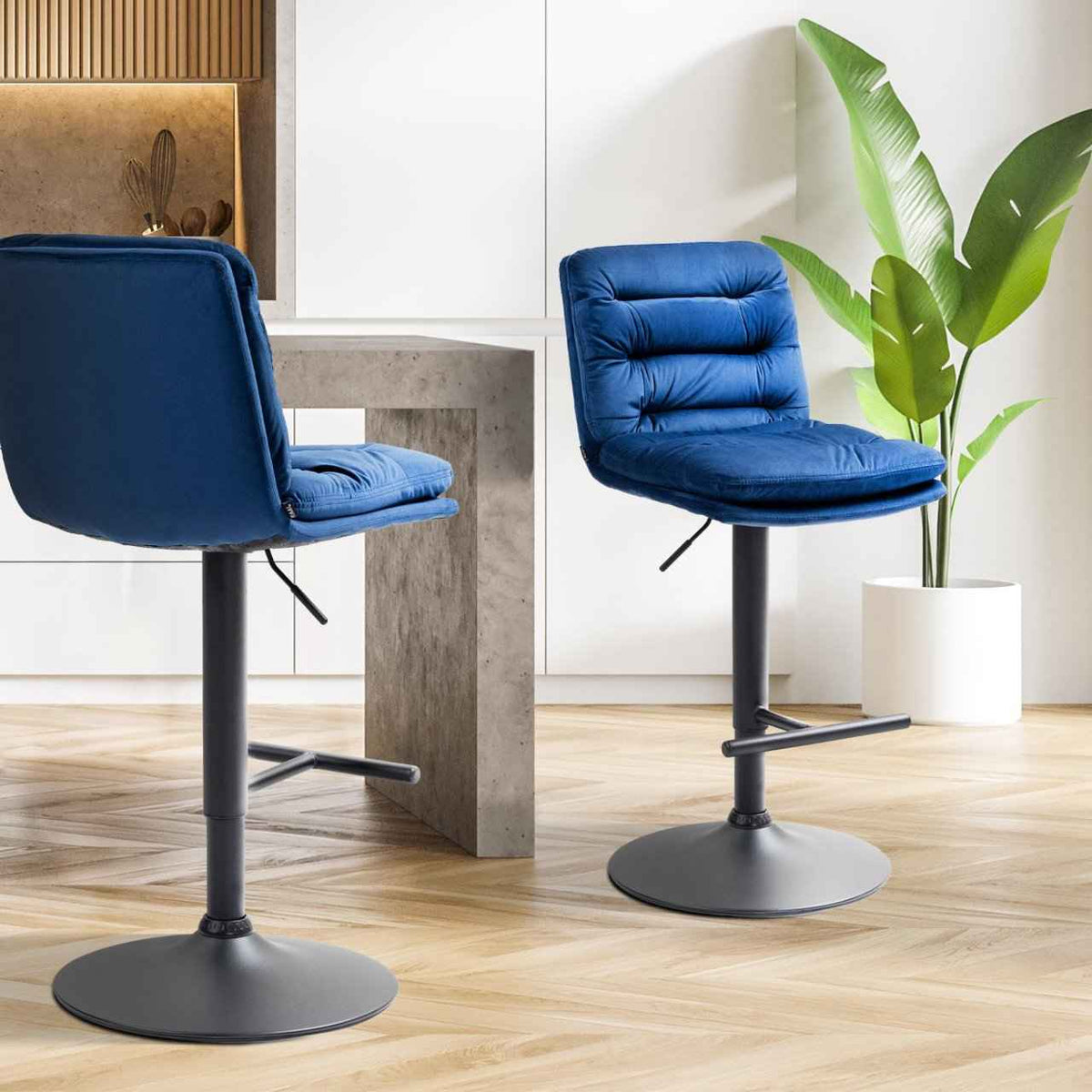 Barkruk Damar Fluweel blauw,zwart blau