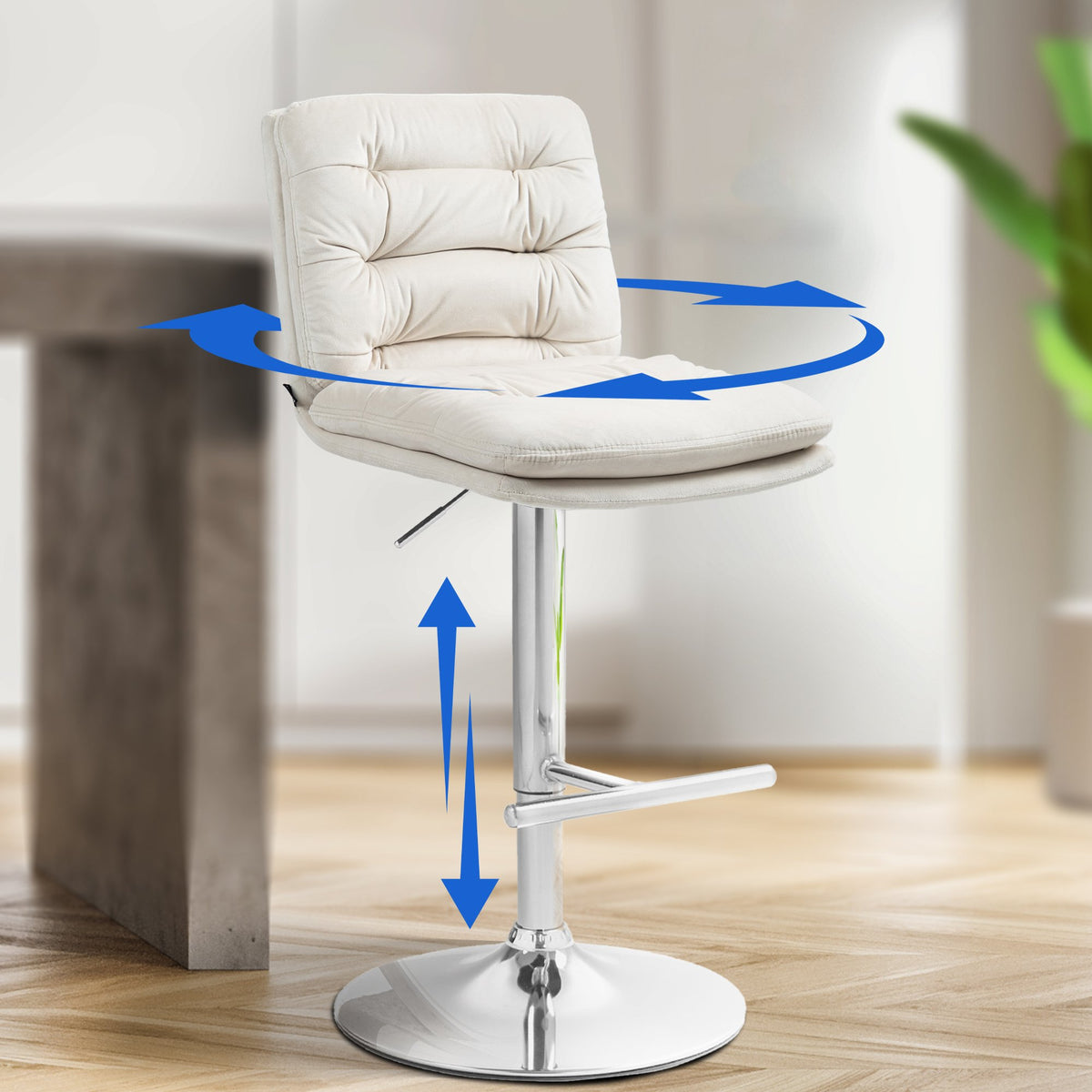Set van 2 barkrukken Damar fluweel creme,chroom creme