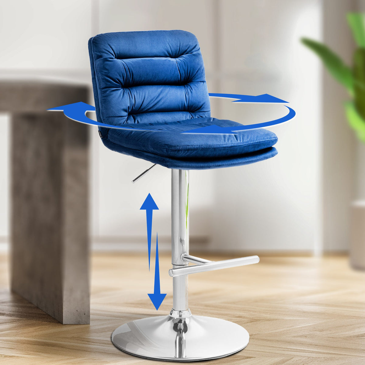 Set van 2 barkrukken Damar fluweel blauw,chroom blau