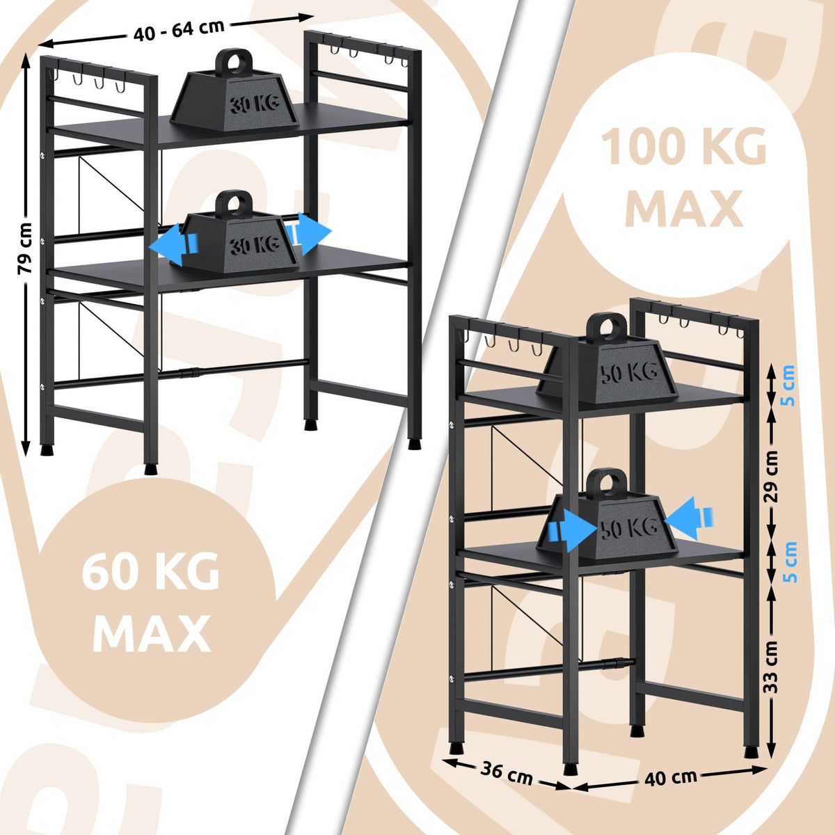 Magnetronrek Marana zwart,3-traps schwarz