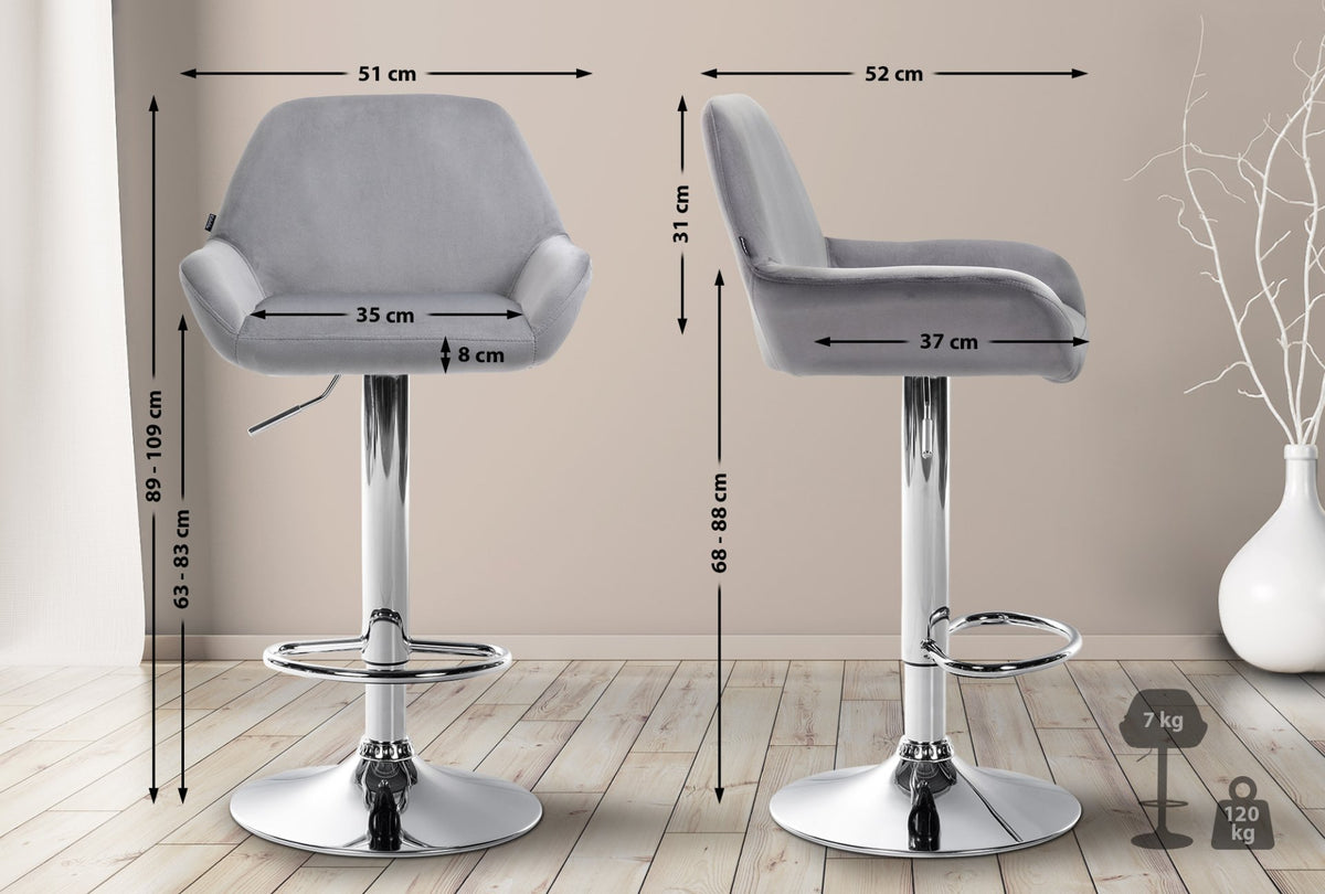 Barkruk Braga fluweel grijs,chroom grau