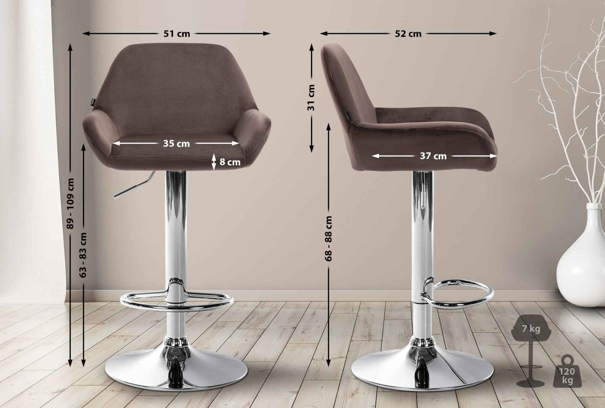 Barkruk Braga fluweel bruin,chroom braun
