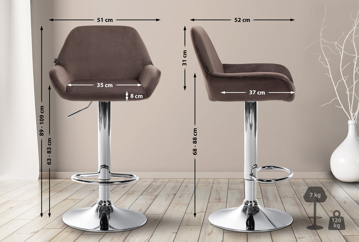 Set van 2 barkrukken Braga fluweel bruin,Metaal in chroomoptiek braun
