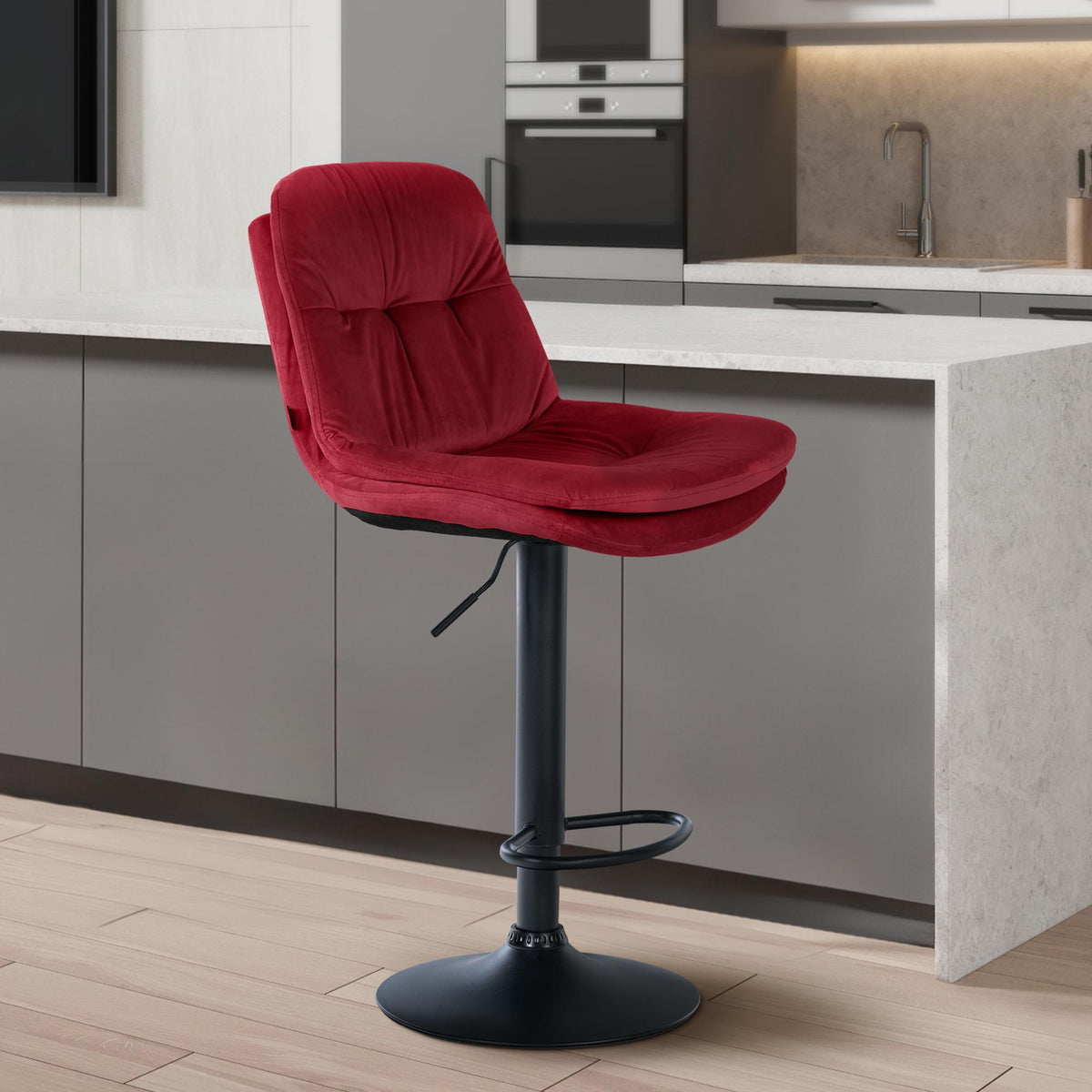 Barkruk Laurel fluweel rood,Metaal mat zwart rot
