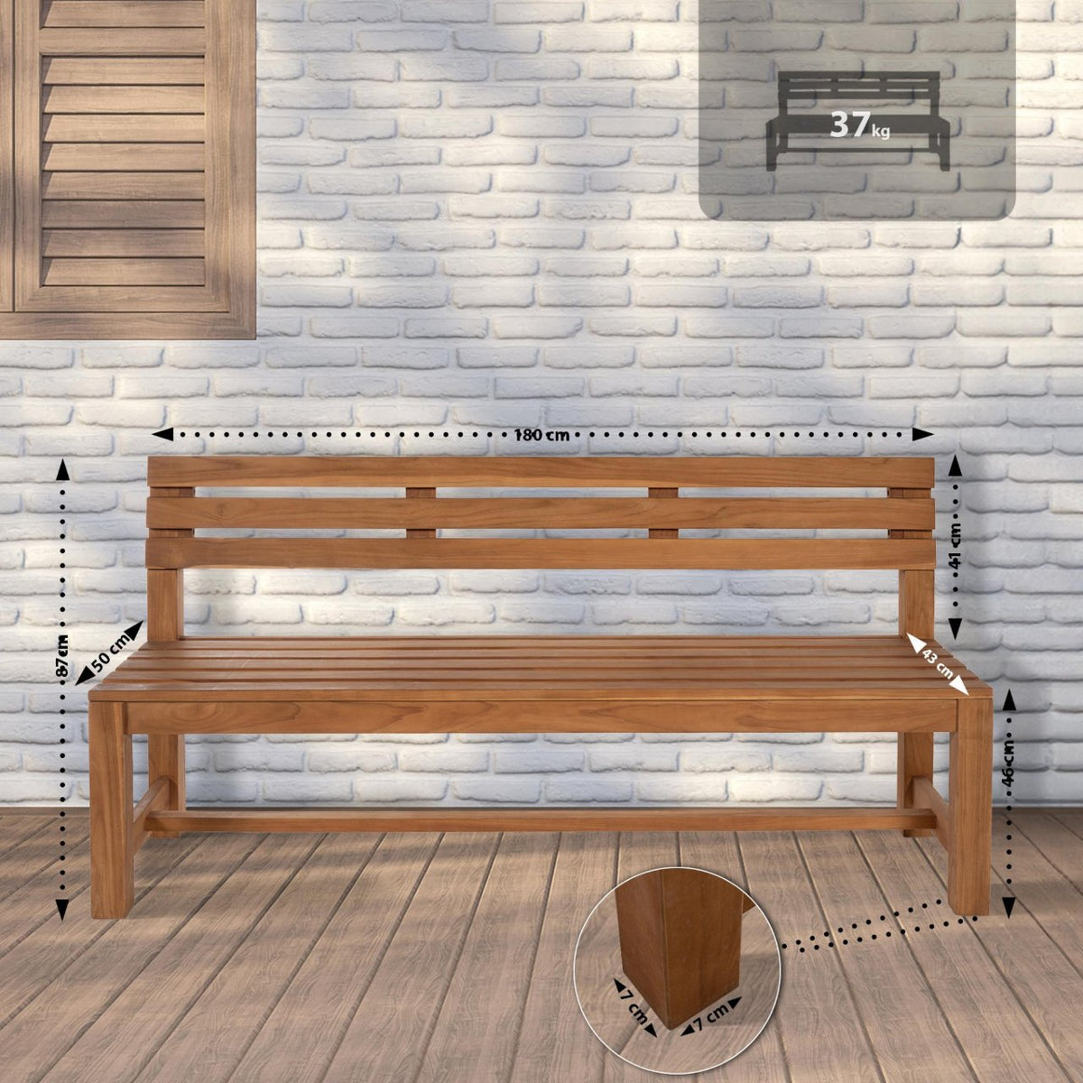 Tuinbank Augusta teak,180 cm teak