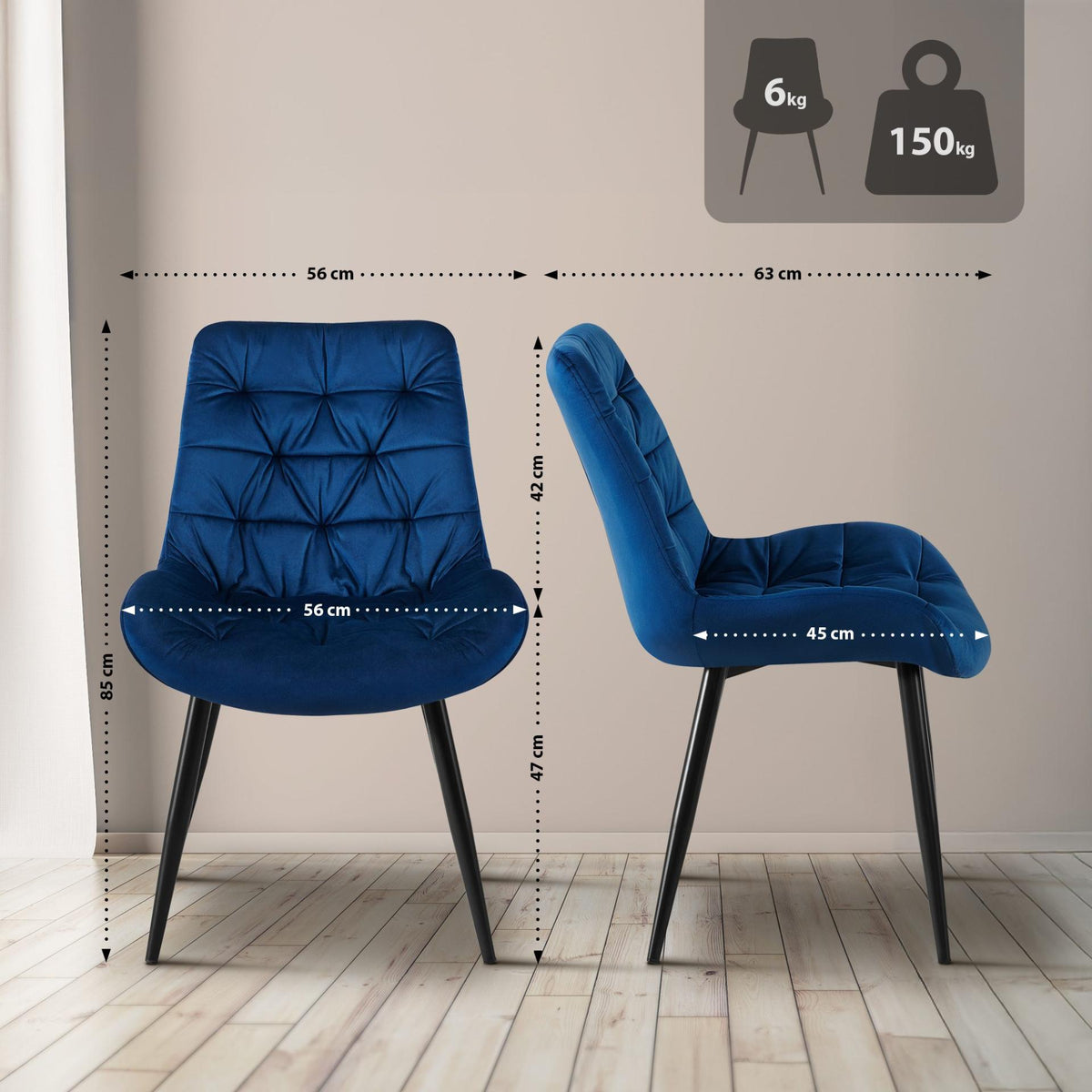 Eetkamerstoel Rossford fluweel donkerblauw dunkelblau