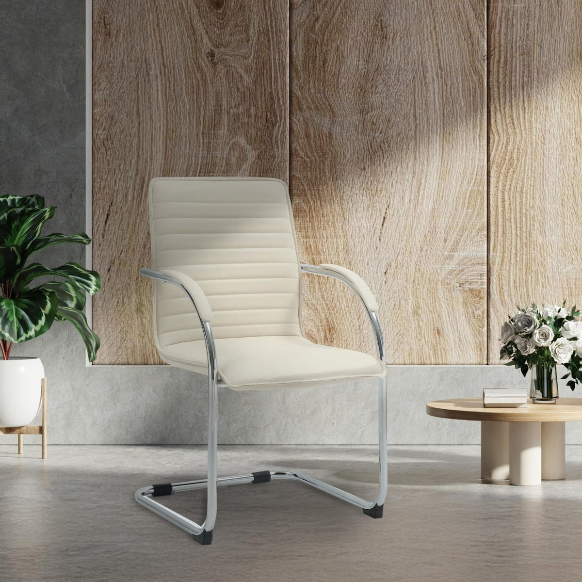 Set van 2 Eetkamerstoelen Tira kunstleer creme creme