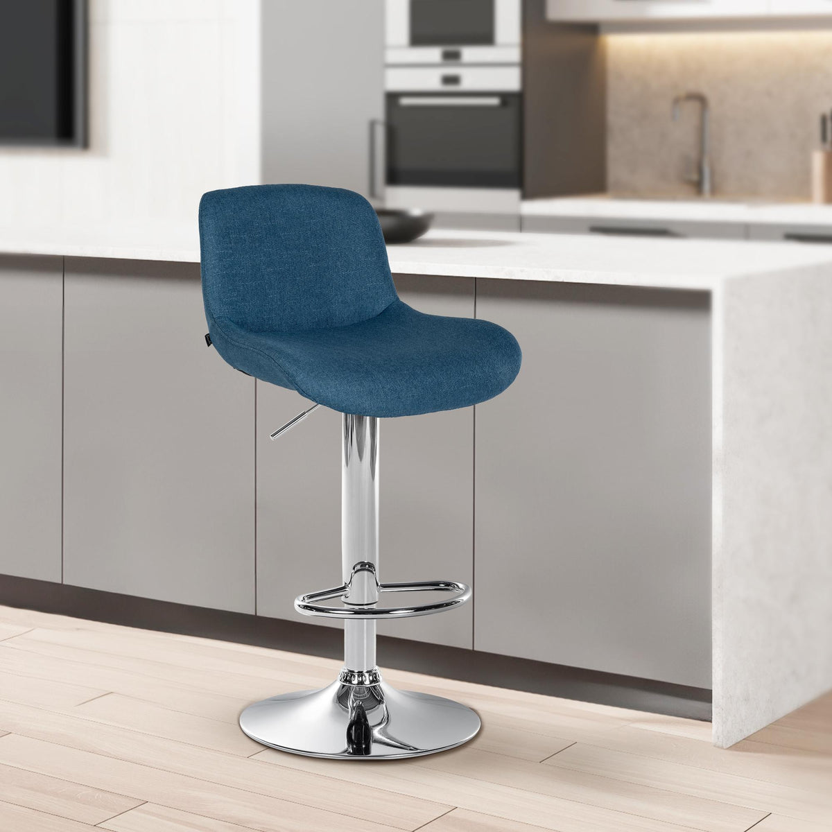 Barkruk Solon chroom frame blauw,Stof blau
