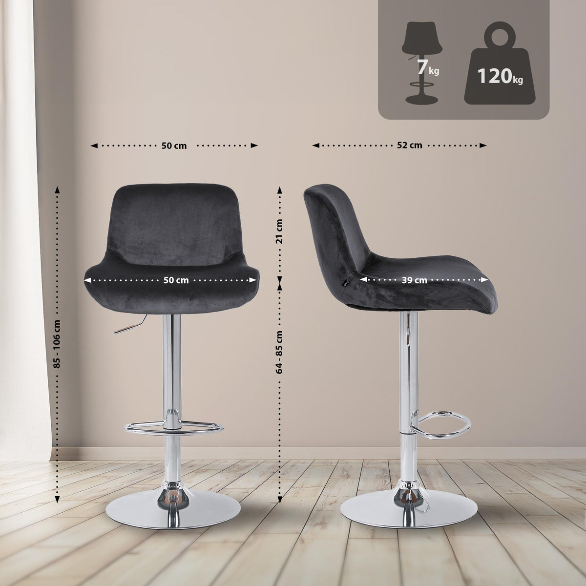 Barkruk Solon chroom frame zwart,Fluweel schwarz
