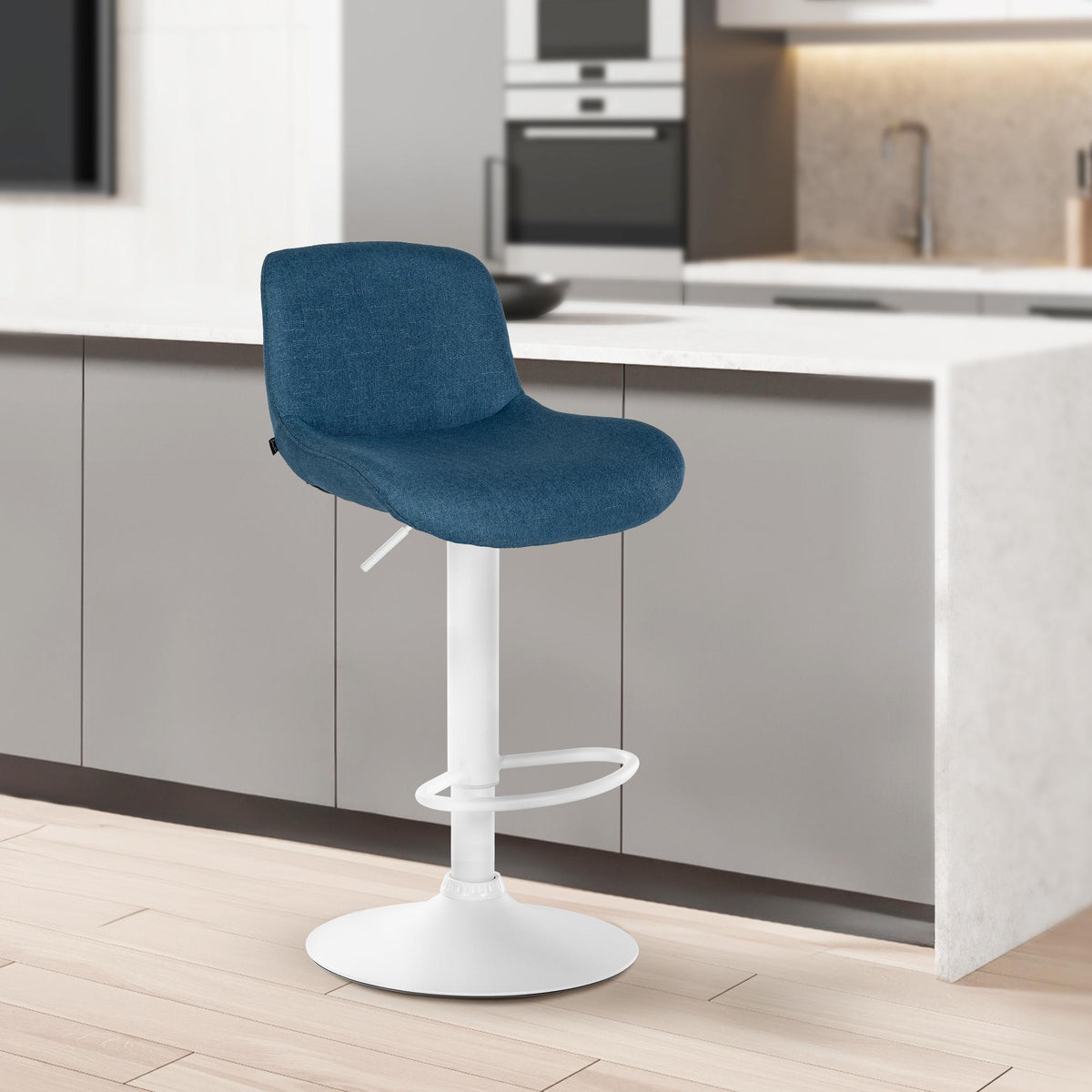 Barkruk Solon wit frame blauw,Stof blau