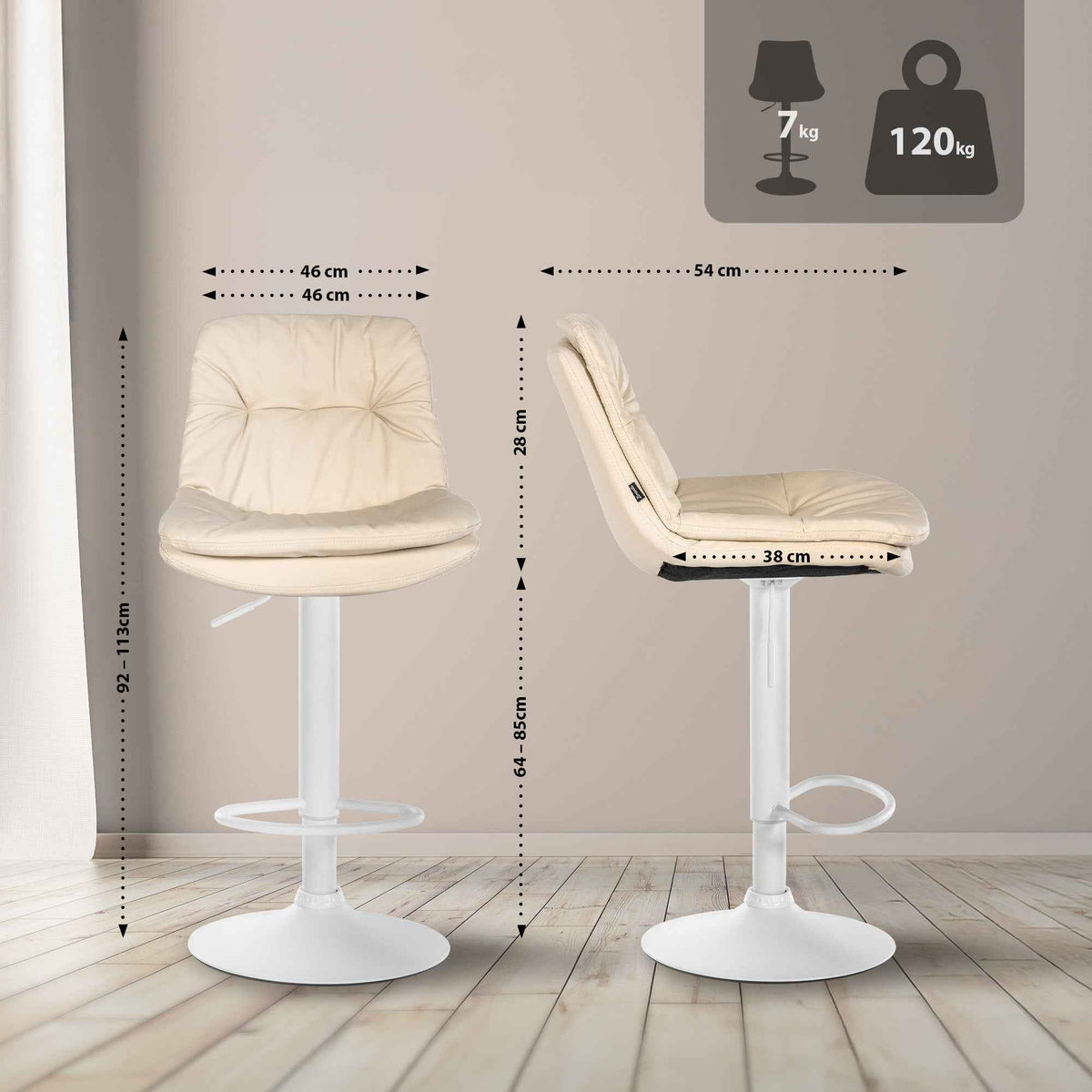Barkruk Laurel kunstleer creme,Metaal mat wit creme