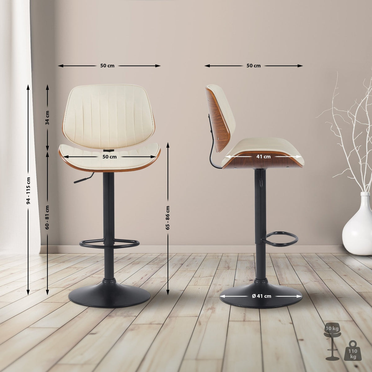 Set van 2 barkrukken Clawson kunstleer walnoot/creme,zwart walnuss/creme