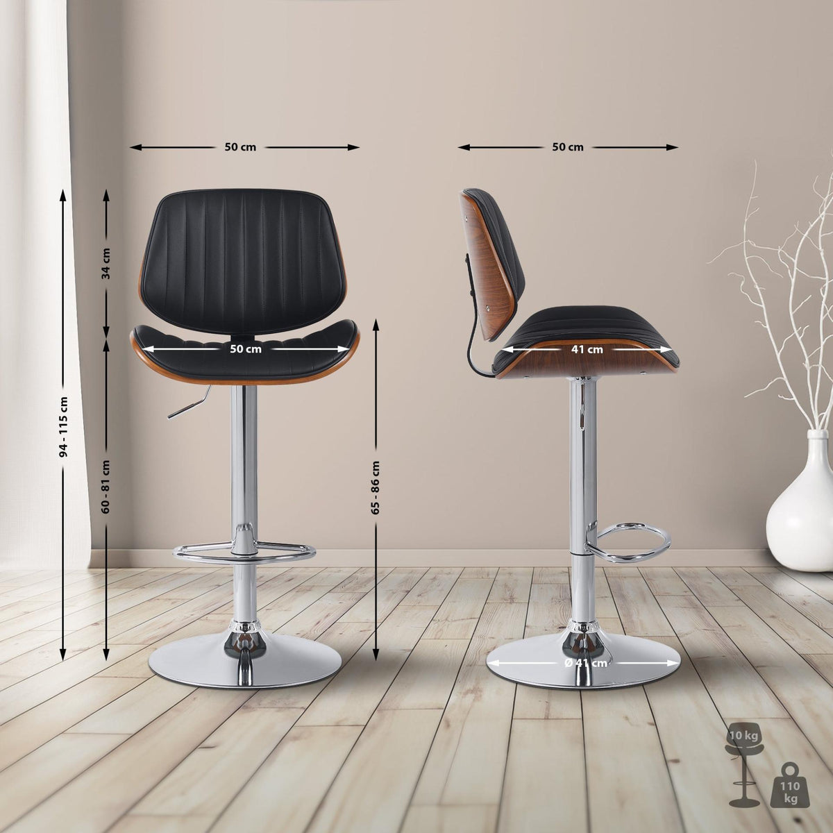 Set van 2 barkrukken Clawson kunstleer walnoot/zwart,chroom walnuss/schwarz
