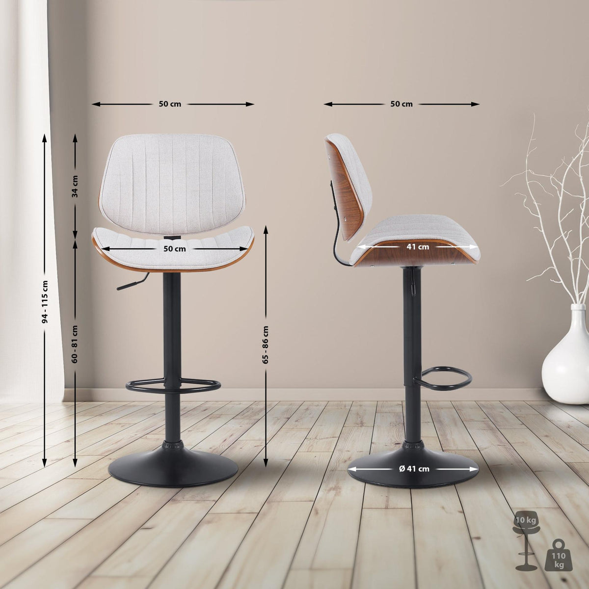 Set van 2 barkrukken Clawson stof walnoot/creme,zwart walnuss/creme