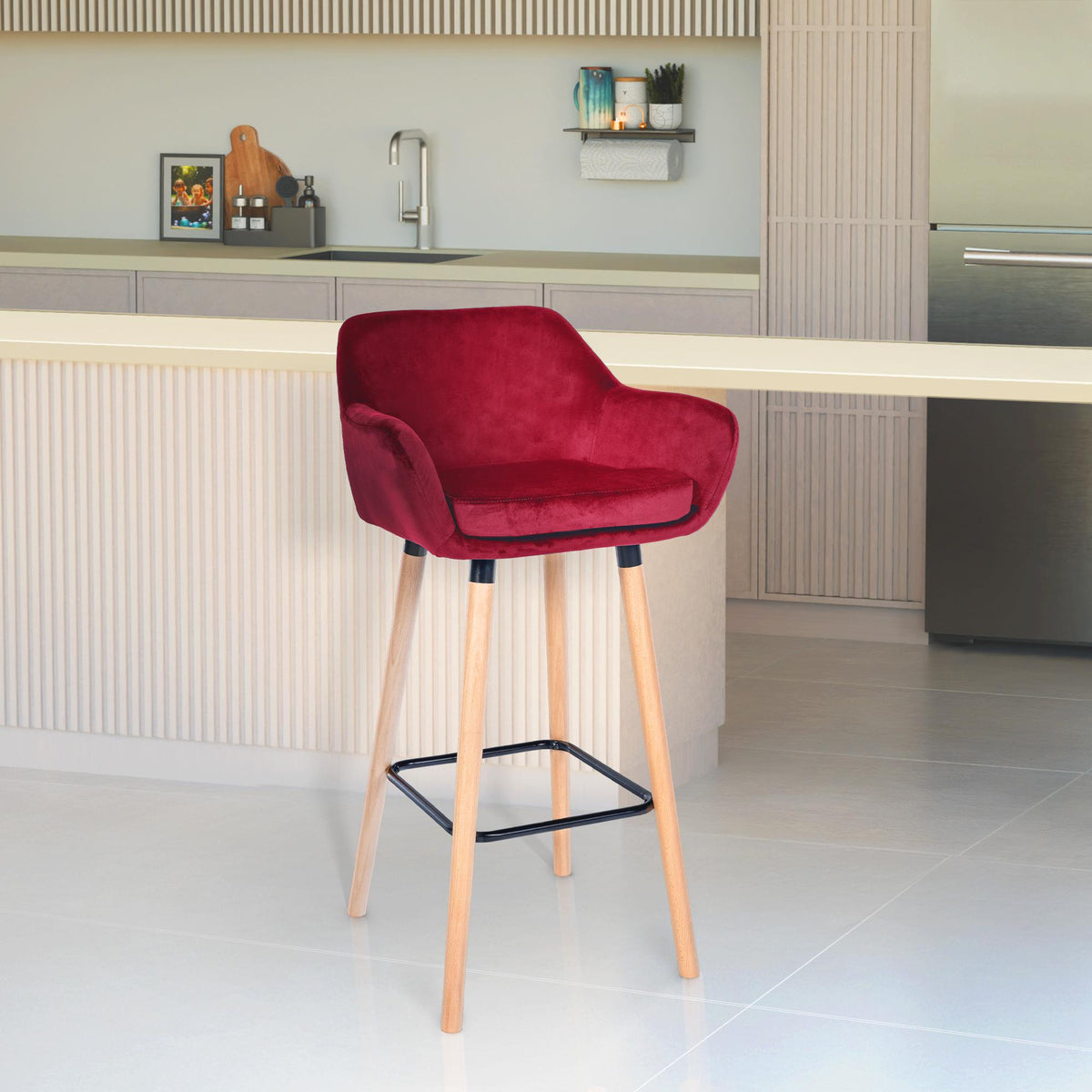 Barkruk Grant Fluweel rood rot