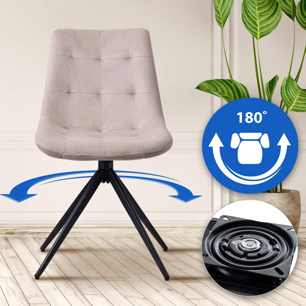 Set van 2 eetkamerstoelen Merna creme,Fluweel creme
