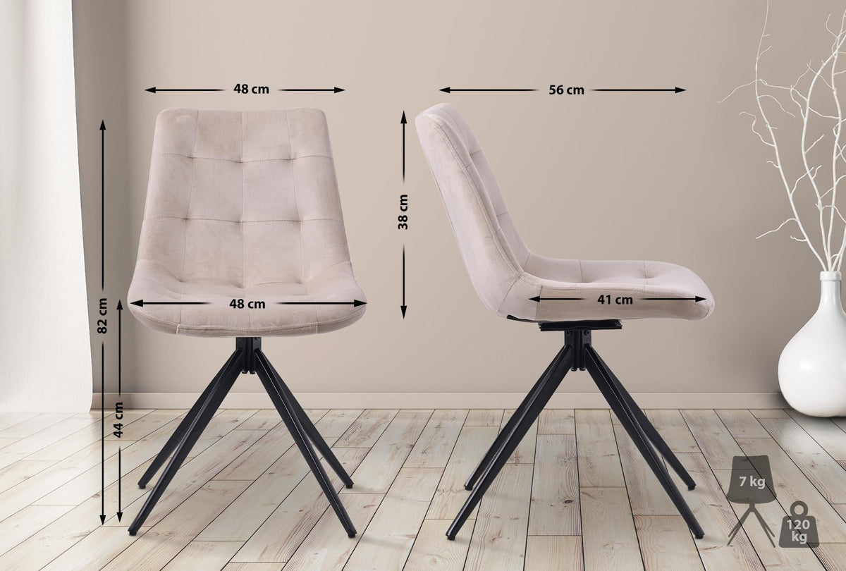 Set van 2 eetkamerstoelen Merna creme,Fluweel creme