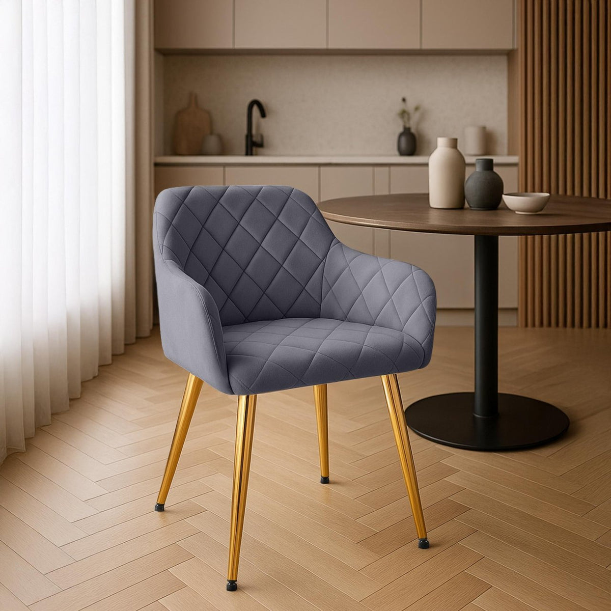 Set van 2 eetkamerstoelen Monett fluweel donkergrijs,Metaal Goud dunkelgrau