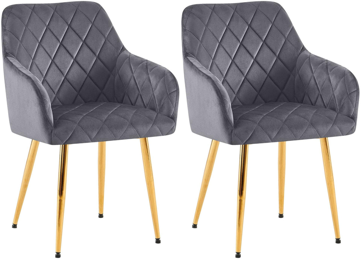 Set van 2 eetkamerstoelen Monett fluweel donkergrijs,Metaal Goud dunkelgrau