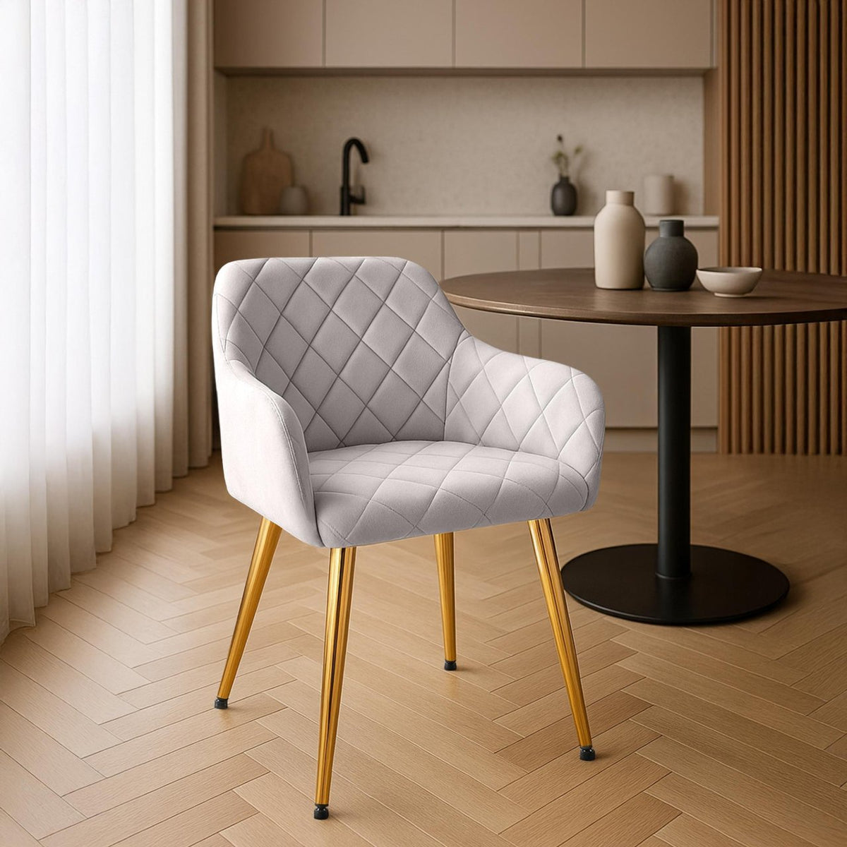 Set van 2 eetkamerstoelen Monett fluweel grijs,Metaal Goud grau