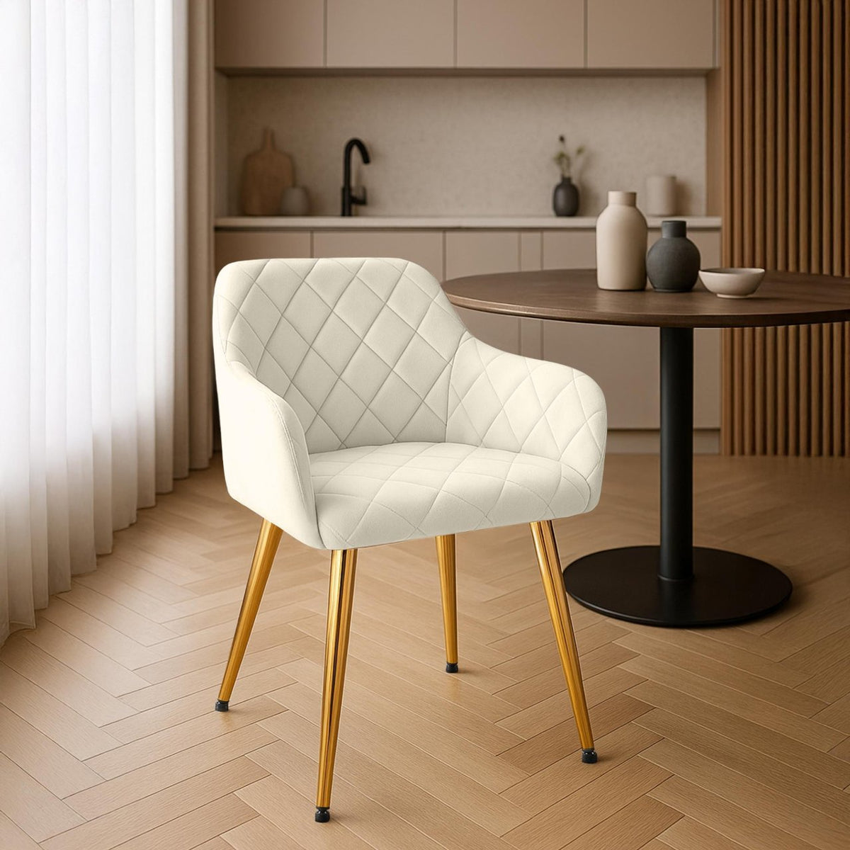 Set van 2 eetkamerstoelen Monett fluweel creme,Metaal Goud creme