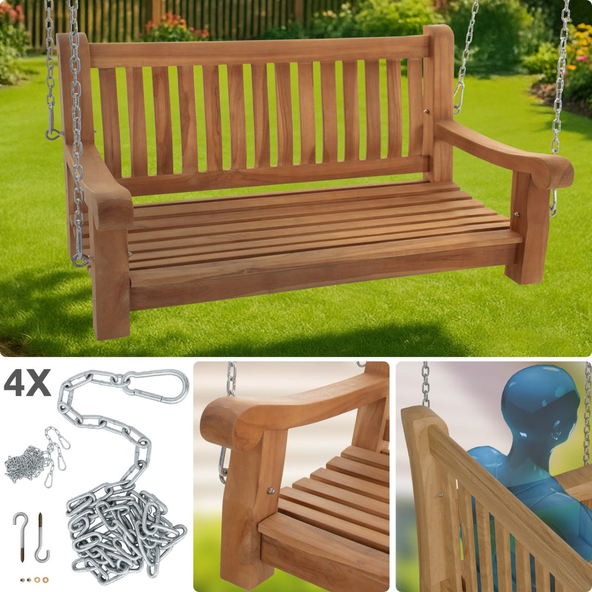 Teakhouten bank Joyce teak,120 cm teak