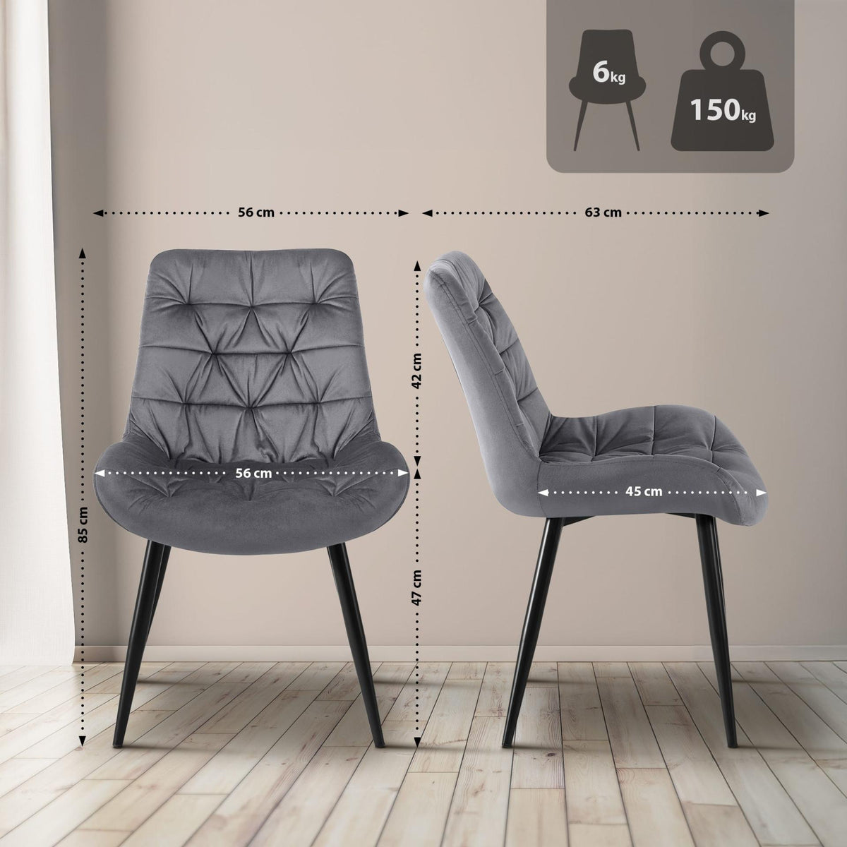 Set van 2 Eetkamerstoelen Rossford donkergrijs dunkelgrau
