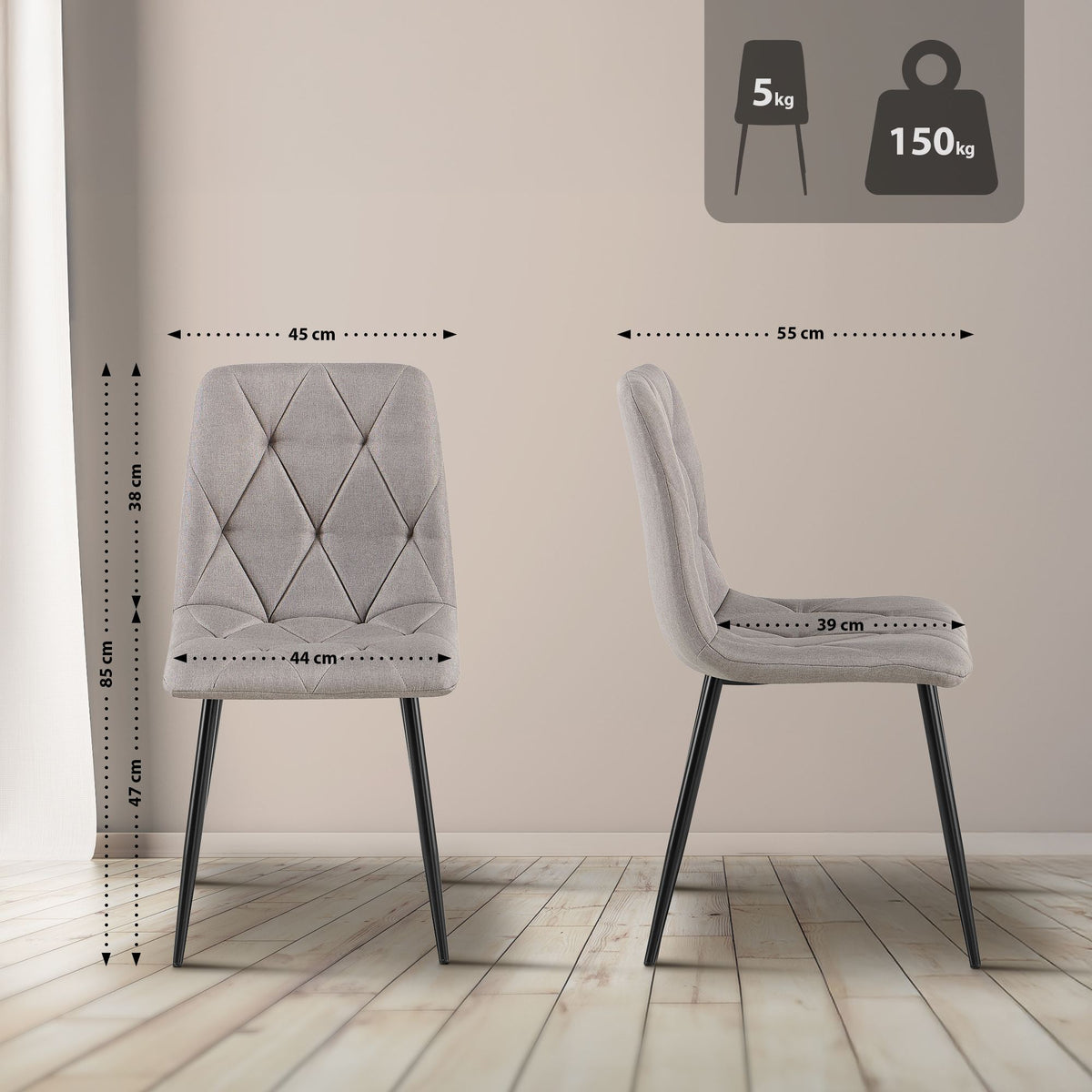 Set van 2 Eetkamerstoelen Clairton licht grijs,Stof hellgrau