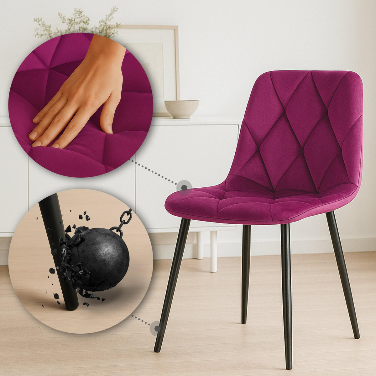 Set van 2 Eetkamerstoelen Clairton purper,Fluweel lila