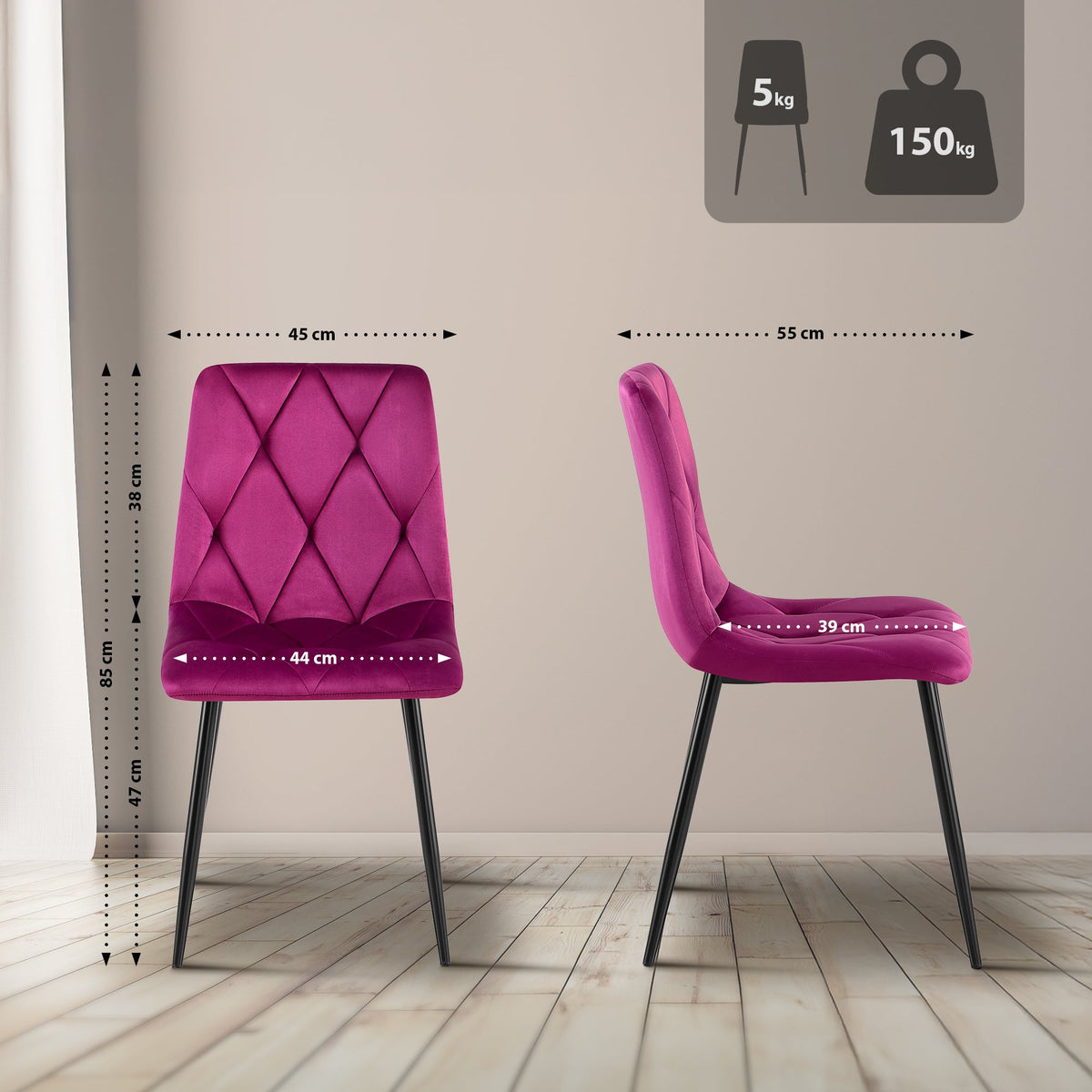 Set van 2 Eetkamerstoelen Clairton purper,Fluweel lila