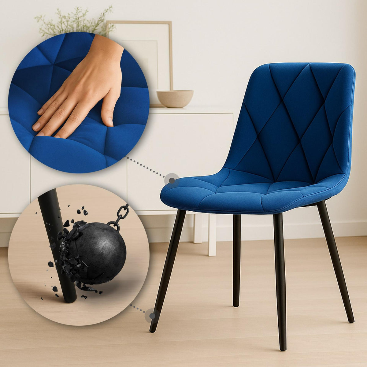 Set van 2 Eetkamerstoelen Clairton donkerblauw,Fluweel dunkelblau
