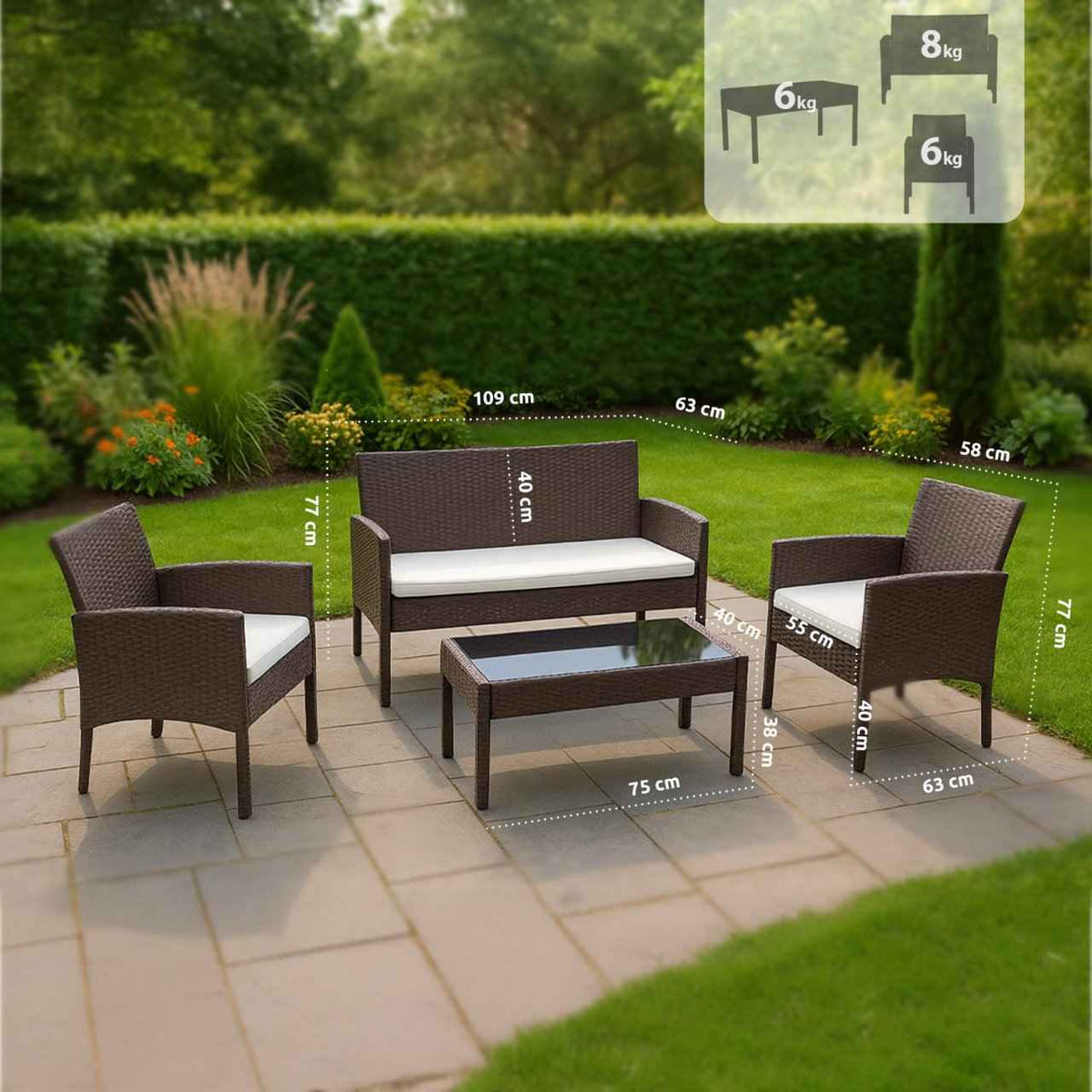 Loungeset Ramunda Polyrattan bruin braun