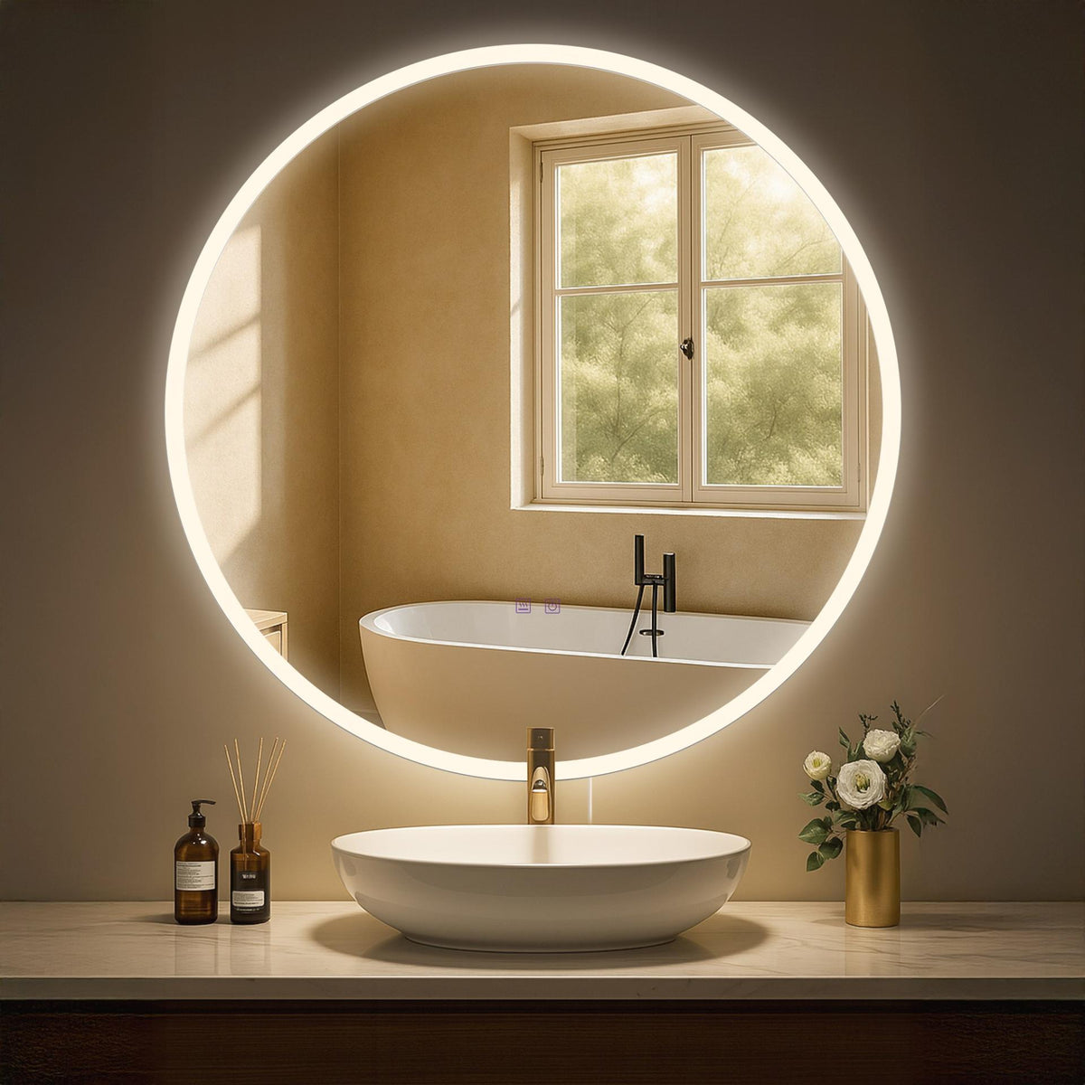 Badkamerspiegel Laconia met Bluetooth Ø 80 klarglas