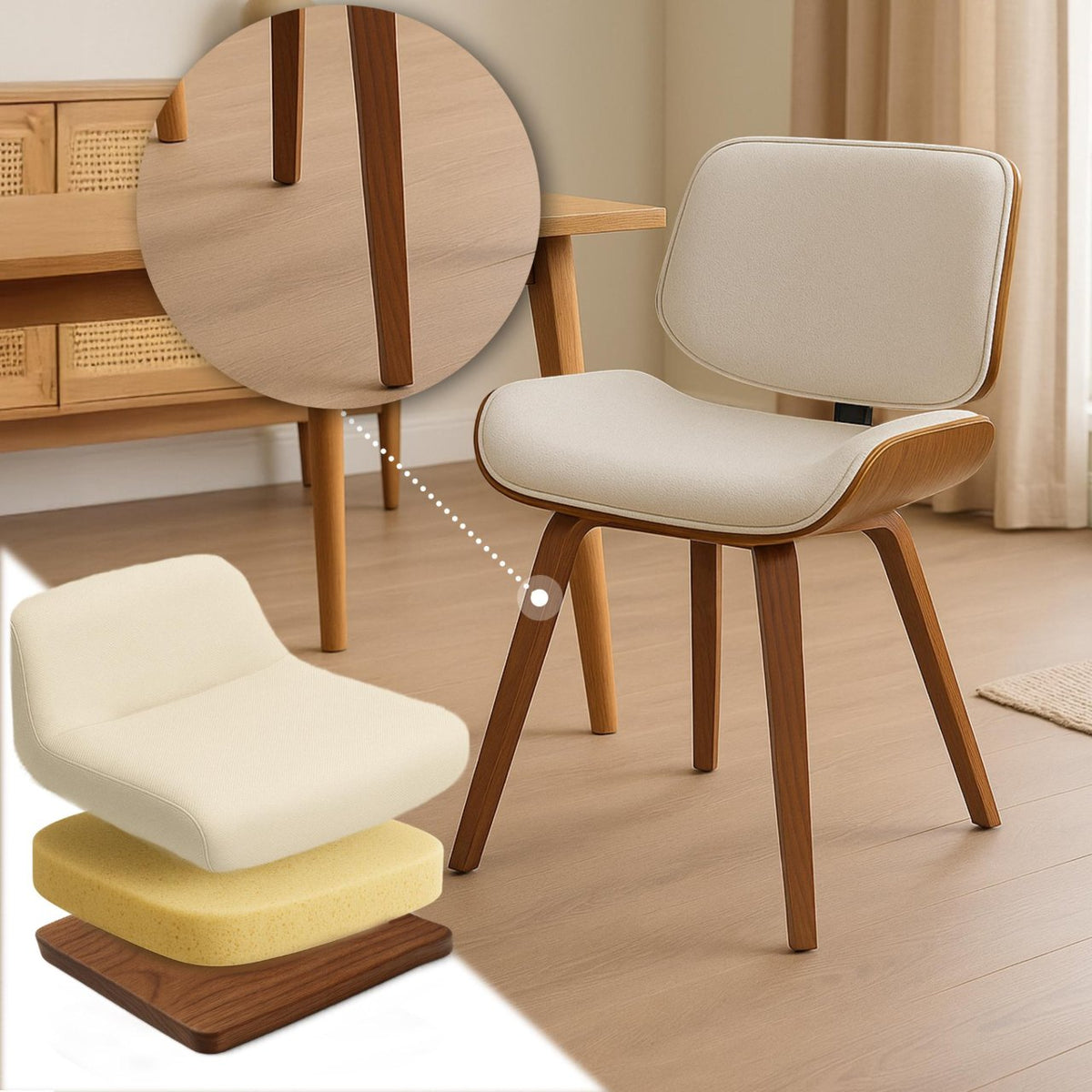 Set van 2 Eetkamerstoelen Beverley walnoot/creme walnuss/creme