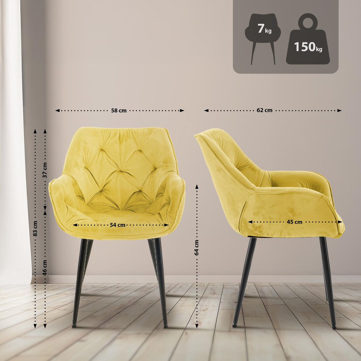 Set van 2 eetkamerstoelen Tanna fluweel geel gelb