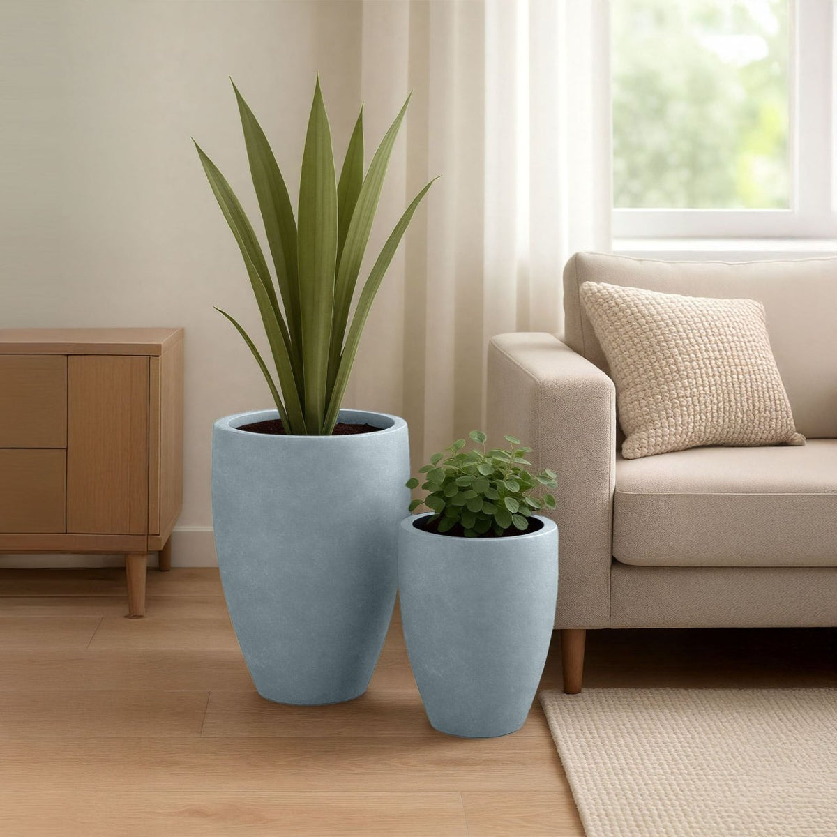 Set van 2 ronde plantenbakken 2 grijs grau
