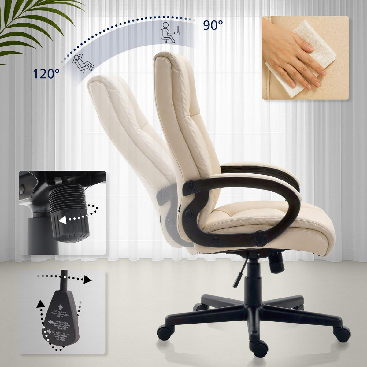Bureaustoel XL Sparta Kunstleer creme creme
