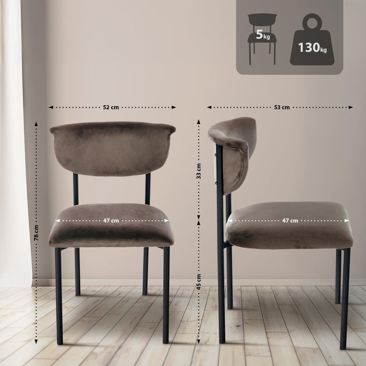 2er Set Besucherstuhl Gambell Samt braun