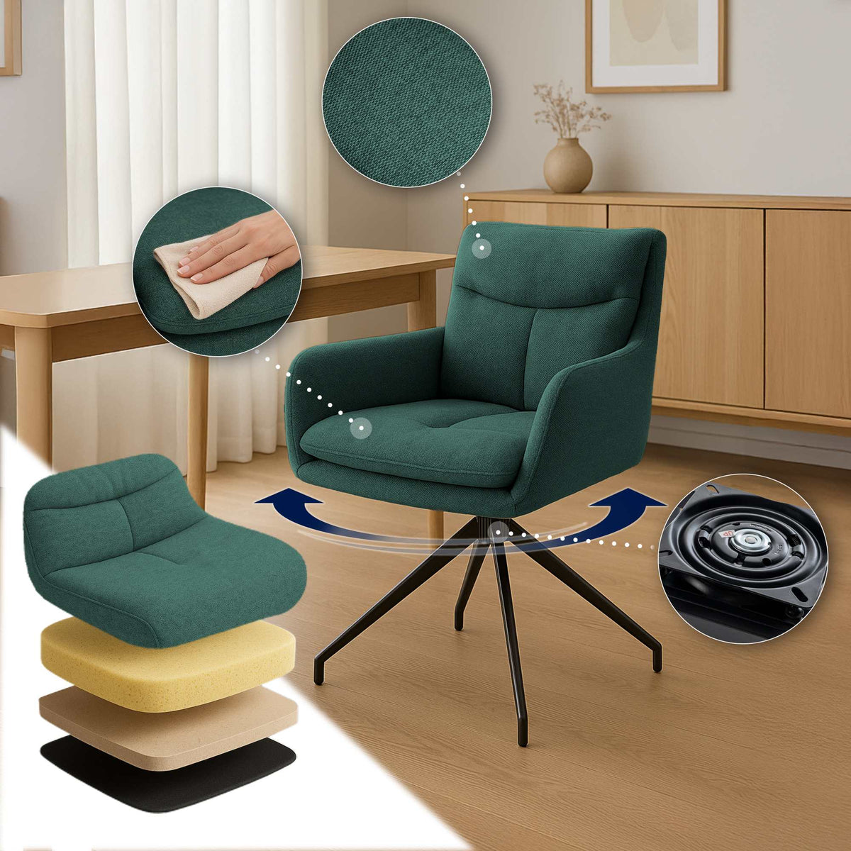 Set van 2 eetkamerstoelen Somers stof groen grün