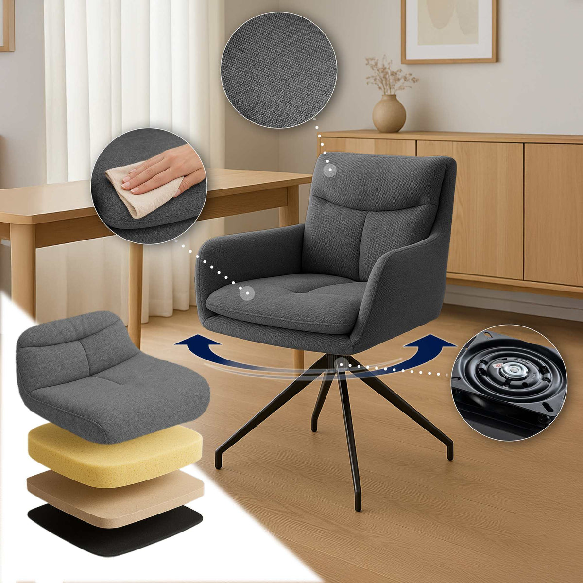 Set van 2 eetkamerstoelen Somers stof donkergrijs dunkelgrau