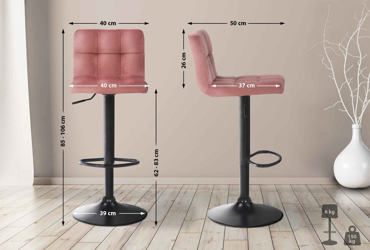 Set van 4 barkrukken Feni fluweel roze pink