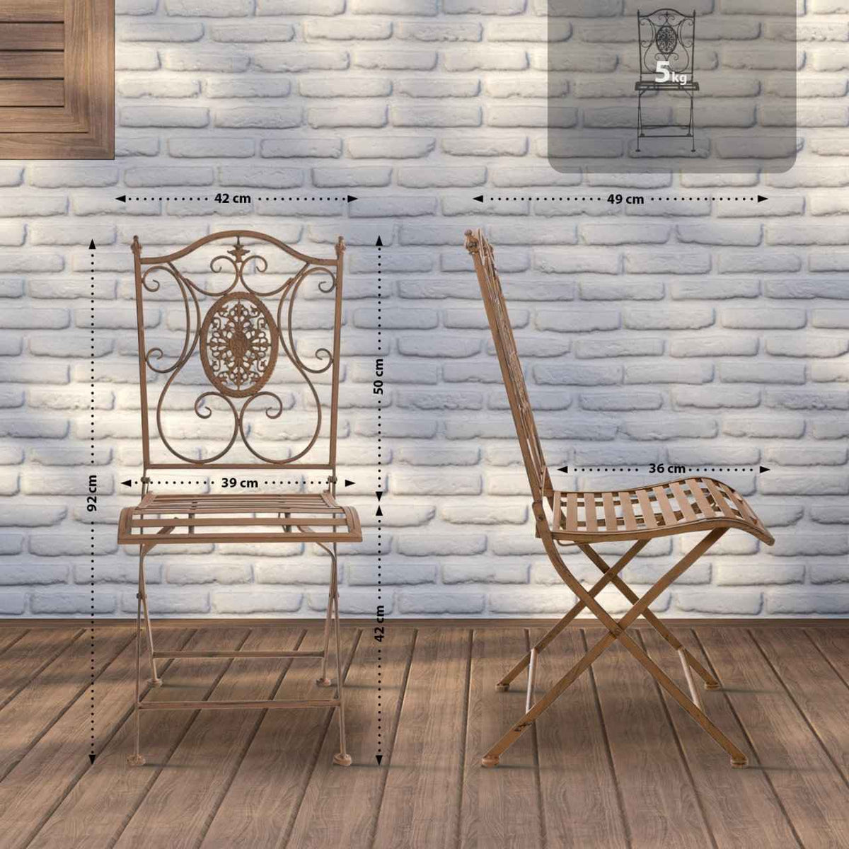 Set van 2 tuinstoelen Sibell antiek bruin antik braun