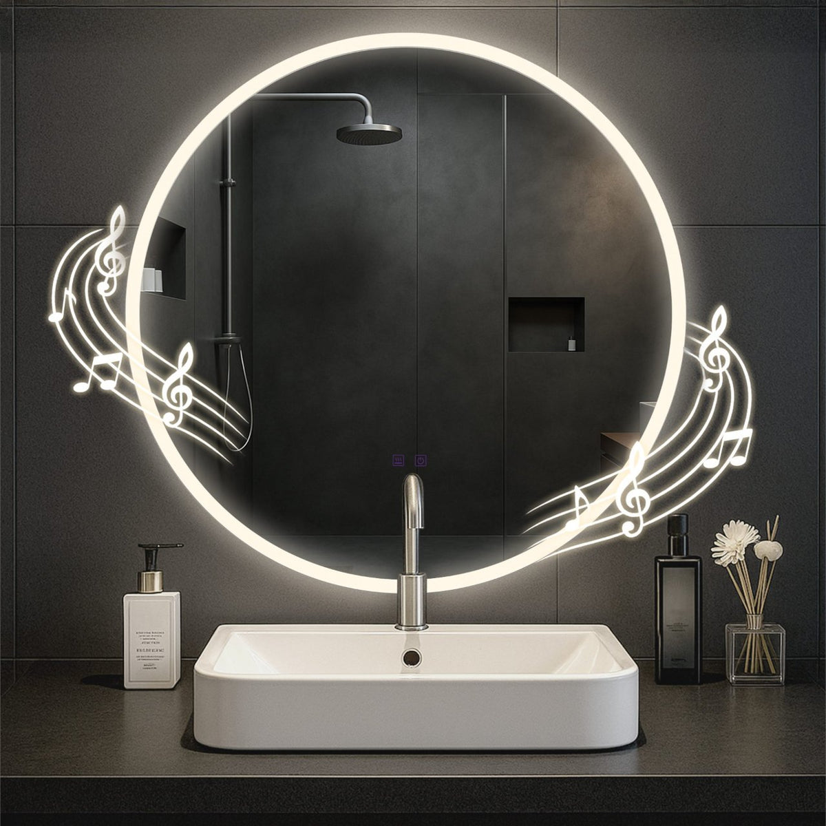 Badkamerspiegel Laconia met Bluetooth Ø 80 klarglas