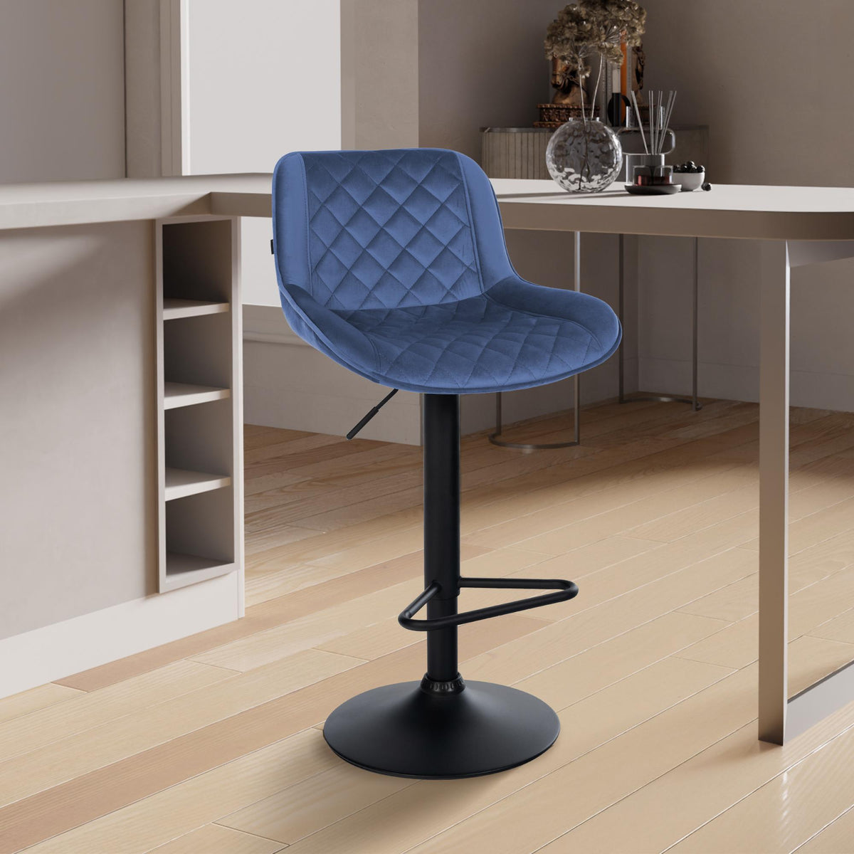 2er Set barkrukken Kasson blauw,Fluweel blau