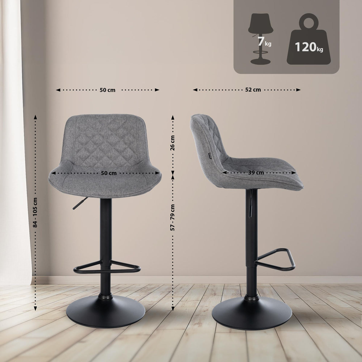 2er Set barkrukken Kasson donkergrijs,Stof dunkelgrau